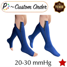 Load image into Gallery viewer, Custom Order - Premium 20-30 mmHg Firm Compression YKK Zipper Open/Closed Toe Mix &amp; Match Navy White - 2 Pairs