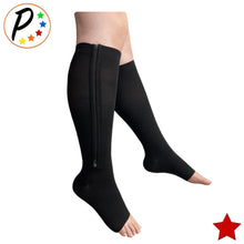 Load image into Gallery viewer, Open Toe Inverted Zipper 20-30 mmHg Firm Compression Calf Leg Socks