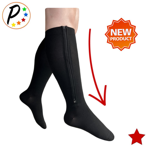 ZURU BUNCH Zip Socks Compression Socks with Zipper Supports Leg Knee  Stockings Open Toe - (Beige) (Skin Color)
