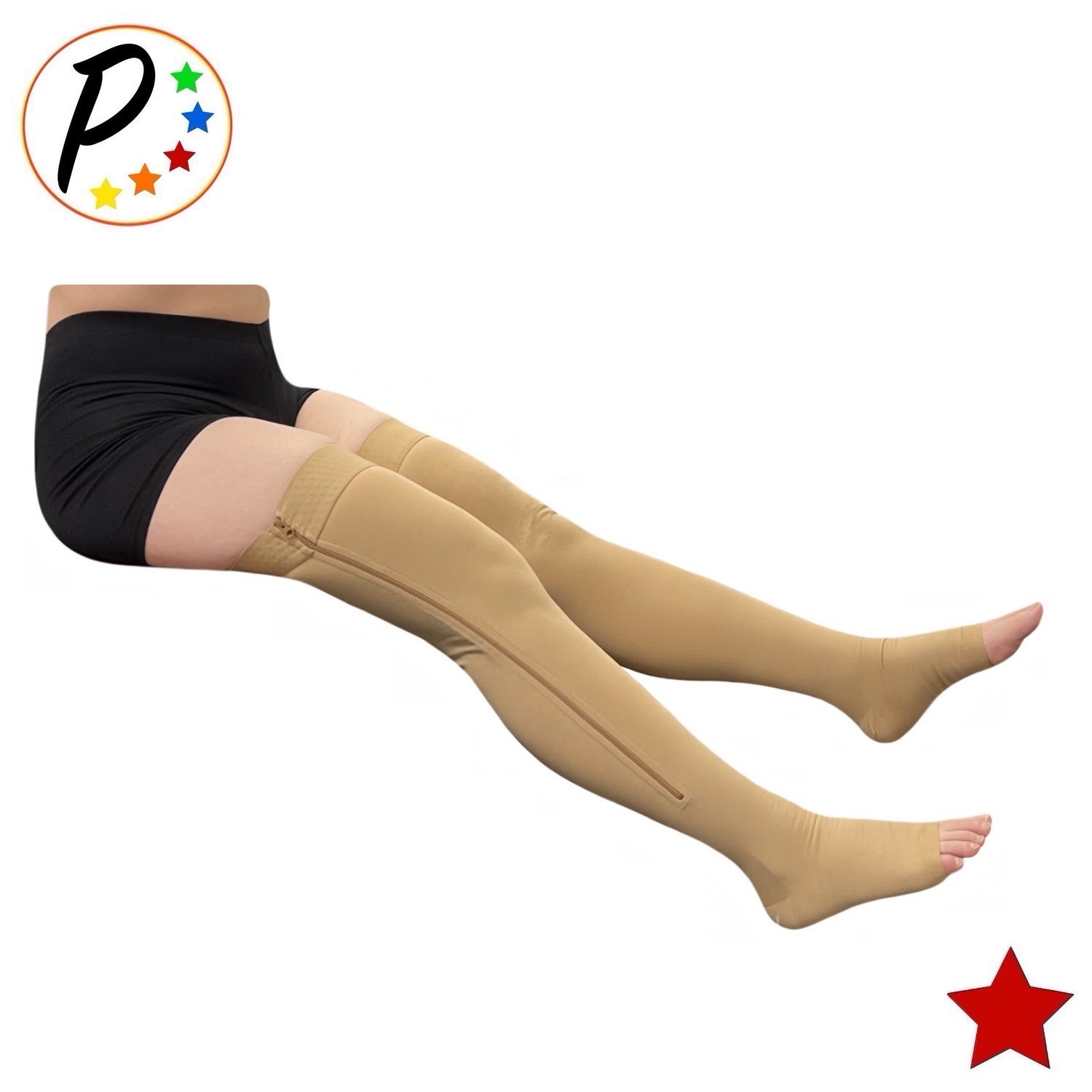 Dr. San Thigh High Compression Stockings, Open Toe, Pair, Firm