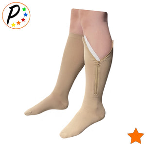 Closed Toe 15-20 mmHg Moderate Compression Leg Calf YKK Zipper Socks  Ivory