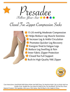 Closed Toe 15-20 mmHg Moderate Compression Leg Calf YKK Zipper Socks  Ivory