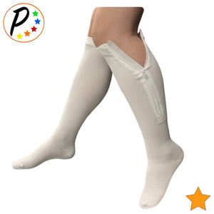 Closed Toe 15-20 mmHg Moderate Compression Leg Calf YKK Zipper White Socks 