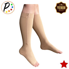 Load image into Gallery viewer, Premium Open Toe 20-30 mmHg Firm Compression With YKK Zipper Leg Swelling Fatigue Socks