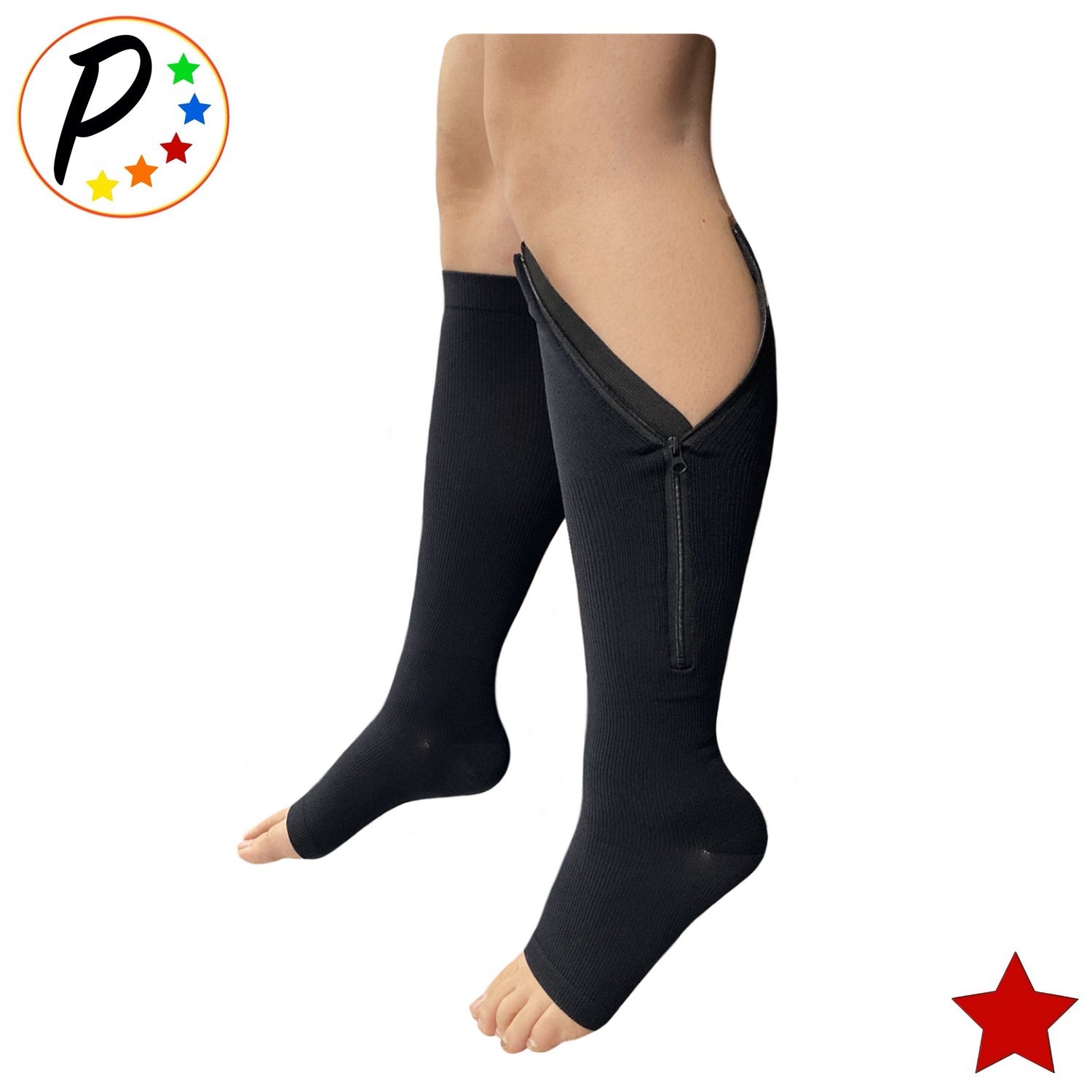 Women's XXX-Large Firm Support Zippered Open Toe Knee High Compression  Socks NEW