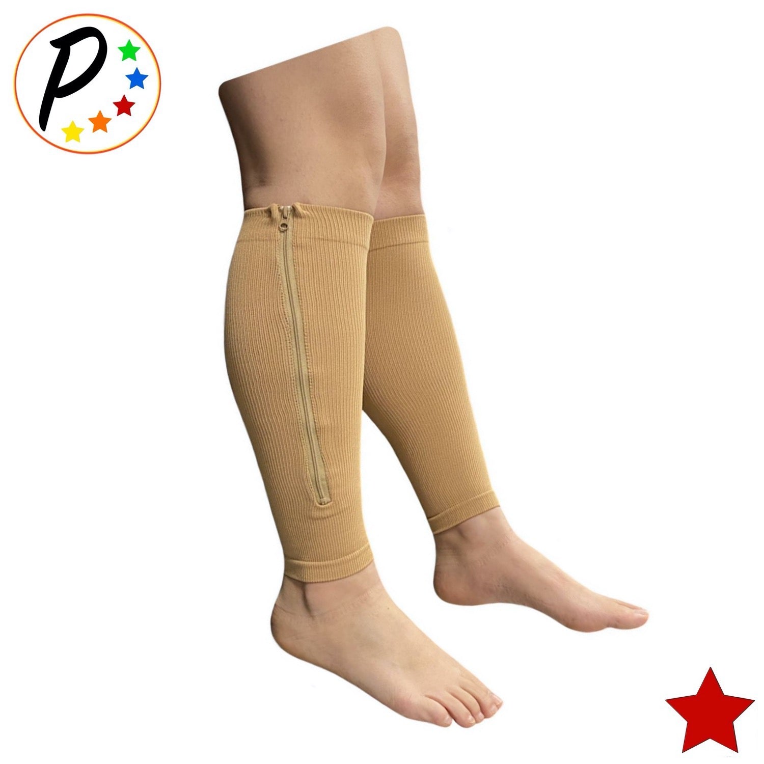  Calf Compression Lycra Sleeve - Multi Levels of Compression -  TRIZONE Ankle Support - Beige - Small - 1 Pair : Everything Else