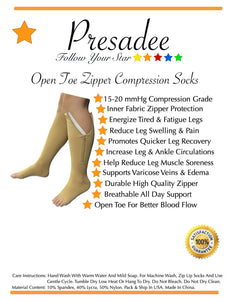 Open Toe 15-20 mmHg Moderate Compression Leg Circulation YKK Zipper Socks