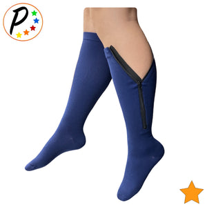 Closed Toe 15-20 mmHg Moderate Compression Calf Leg YKK Zipper Navy Socks