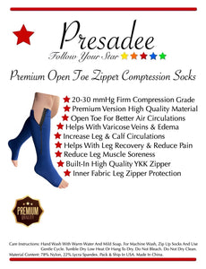 Premium Navy Open Toe 20-30 mmHg Firm Leg Compression Calf YKK Zipper Socks