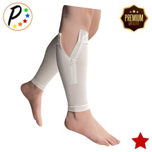 Load image into Gallery viewer, Premium Footless White 20-30 mmHg Firm Compression YKK Zipper Shin Calf Leg Sleeves