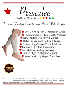 Premium Footless White 20-30 mmHg Firm Compression YKK Zipper Shin Calf Leg Sleeves
