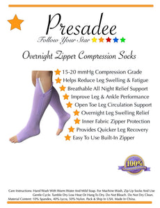 Open Toe 15-20 mmHg Moderate Compression Leg Swelling Calf Relief Zipper Purple Socks