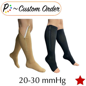 Custom Order - 20-30 mmHg Firm Zipper Compression Open/Closed Toe Mix & Match - 2 Pairs