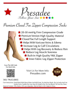 Premium Closed Toe 20-30 mmHg Firm Compression With YKK Zipper Leg Circulation Swelling Socks