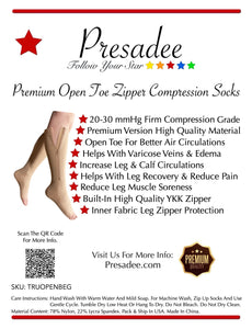 Premium Open Toe 20-30 mmHg Firm Compression With YKK Zipper Leg Swelling Fatigue Socks